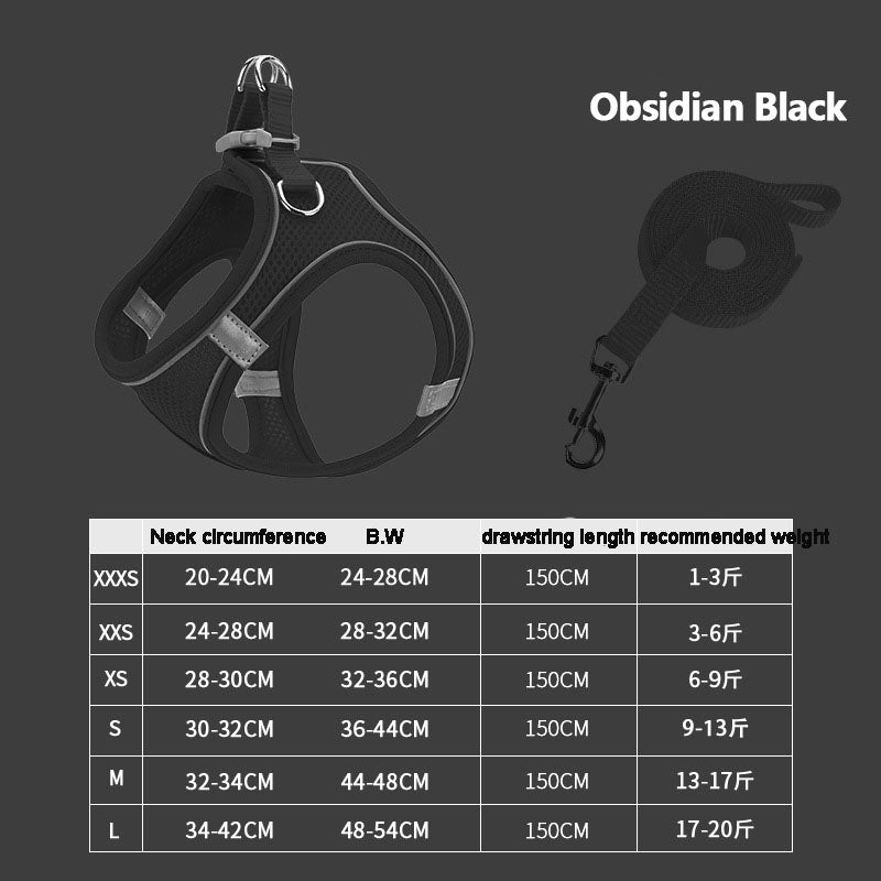 Breathable Vest Harness with Reflective Stitching and Walking Chain Lead