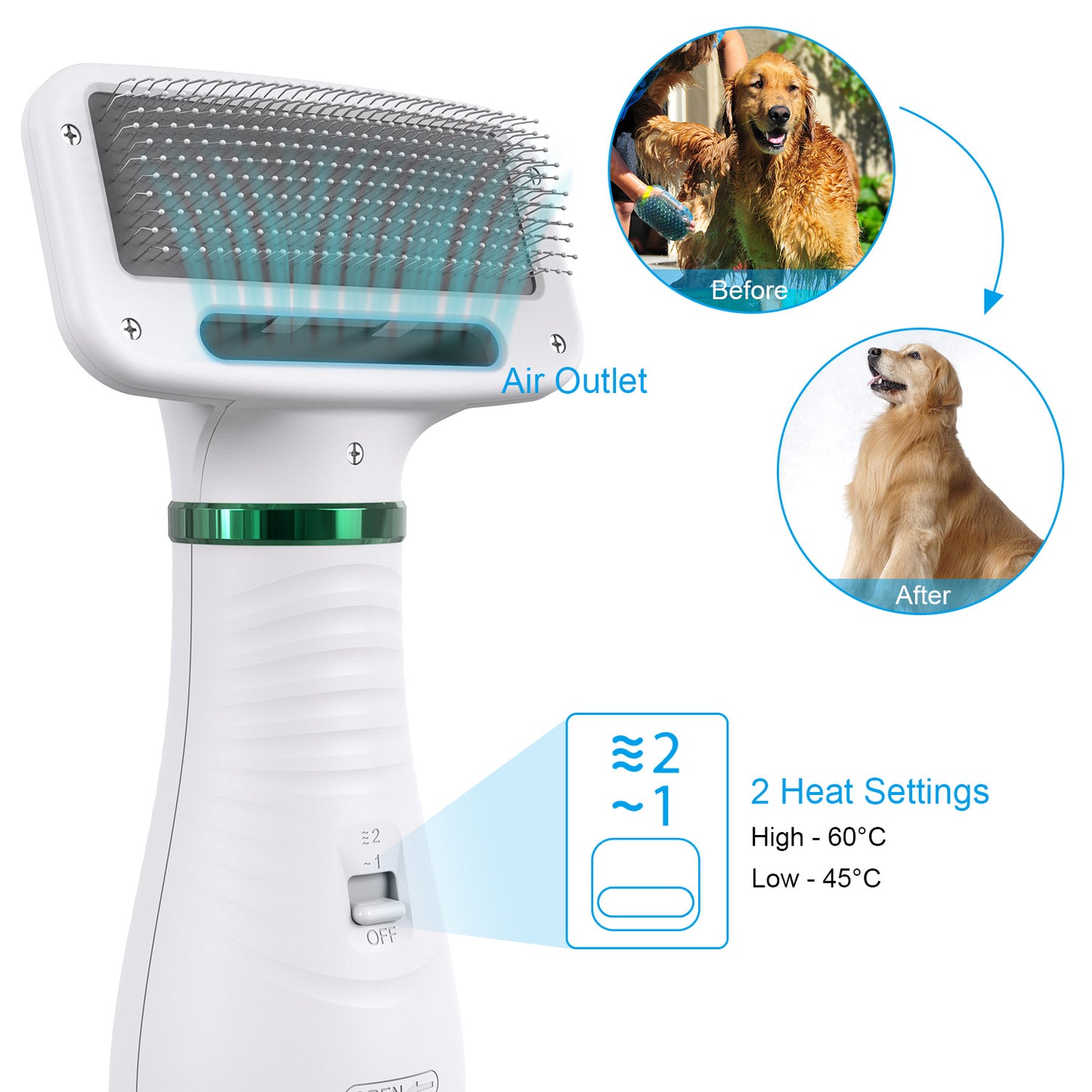 2-In-1 Portable Dog Dryer & Comb - Low Noise Pet Hair Blower