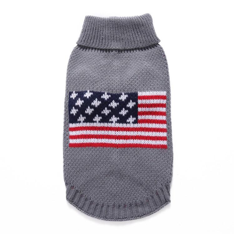 American Flag Dog Jumper - Patriotic Winter Pet Sweater