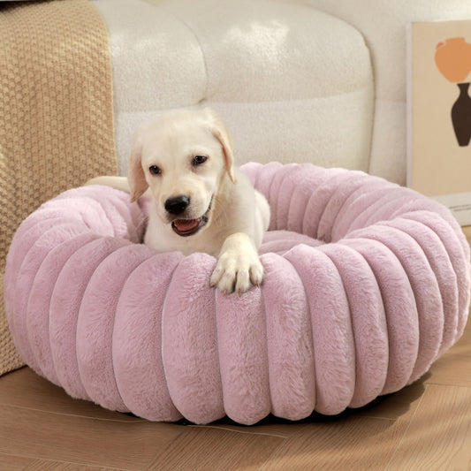 Premium Rabbit Plush Round Pet Bed - Long Hair Winter Warm Dog Cat Bed