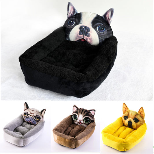 3D Cartoon Pet House - Warm Dog Cat Bed with Character Design
