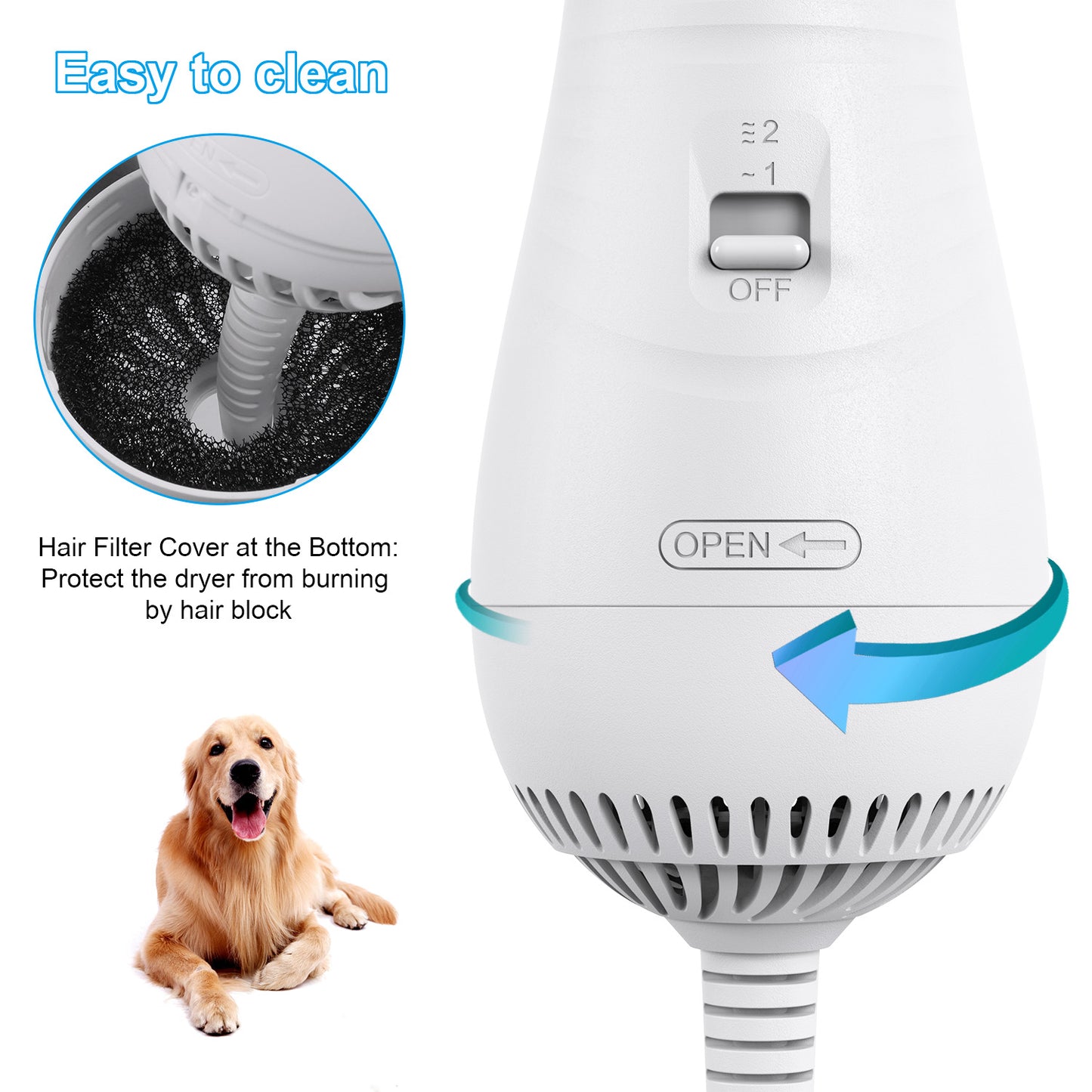 2-In-1 Portable Dog Dryer & Comb - Low Noise Pet Hair Blower