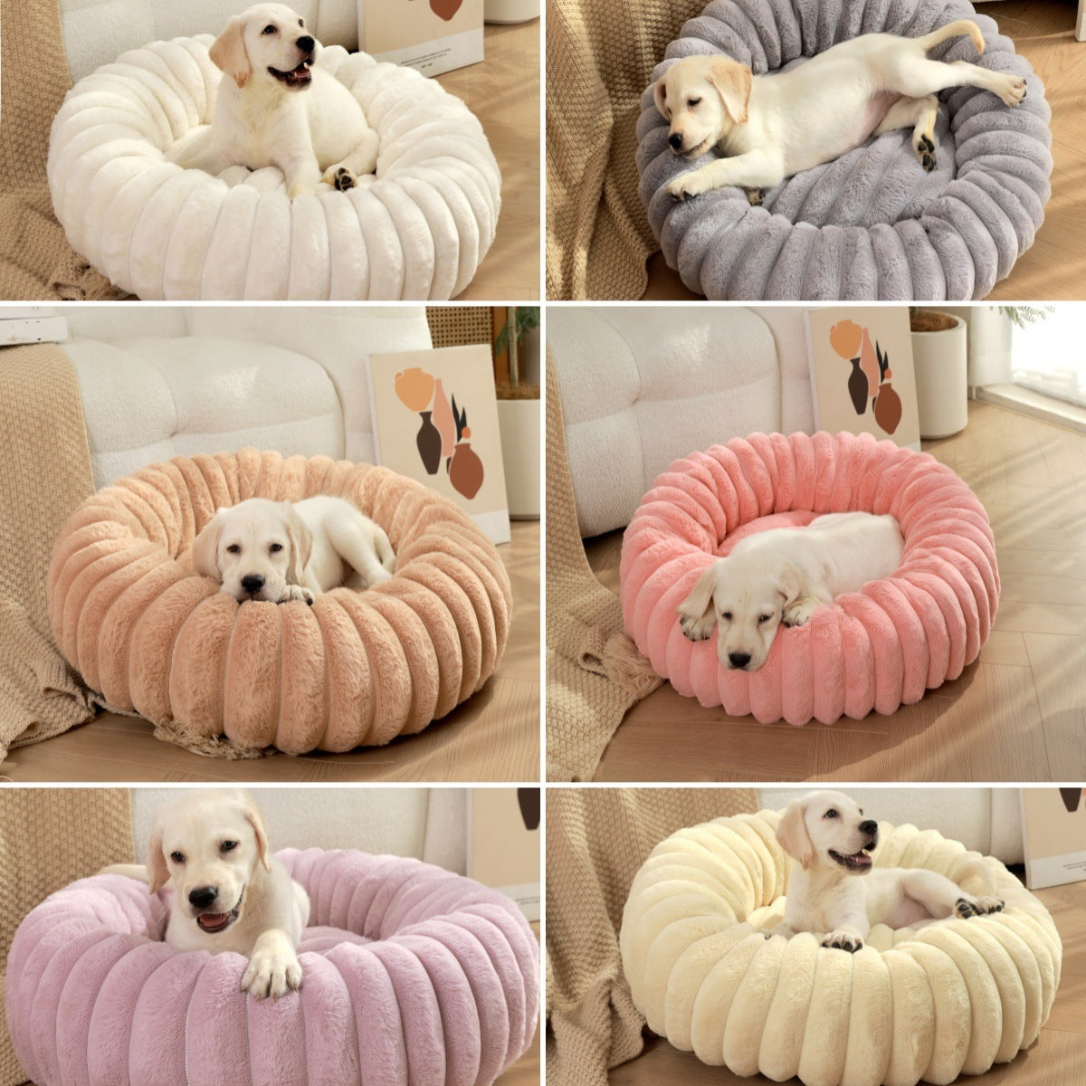 Premium Rabbit Plush Round Pet Bed - Long Hair Winter Warm Dog Cat Bed