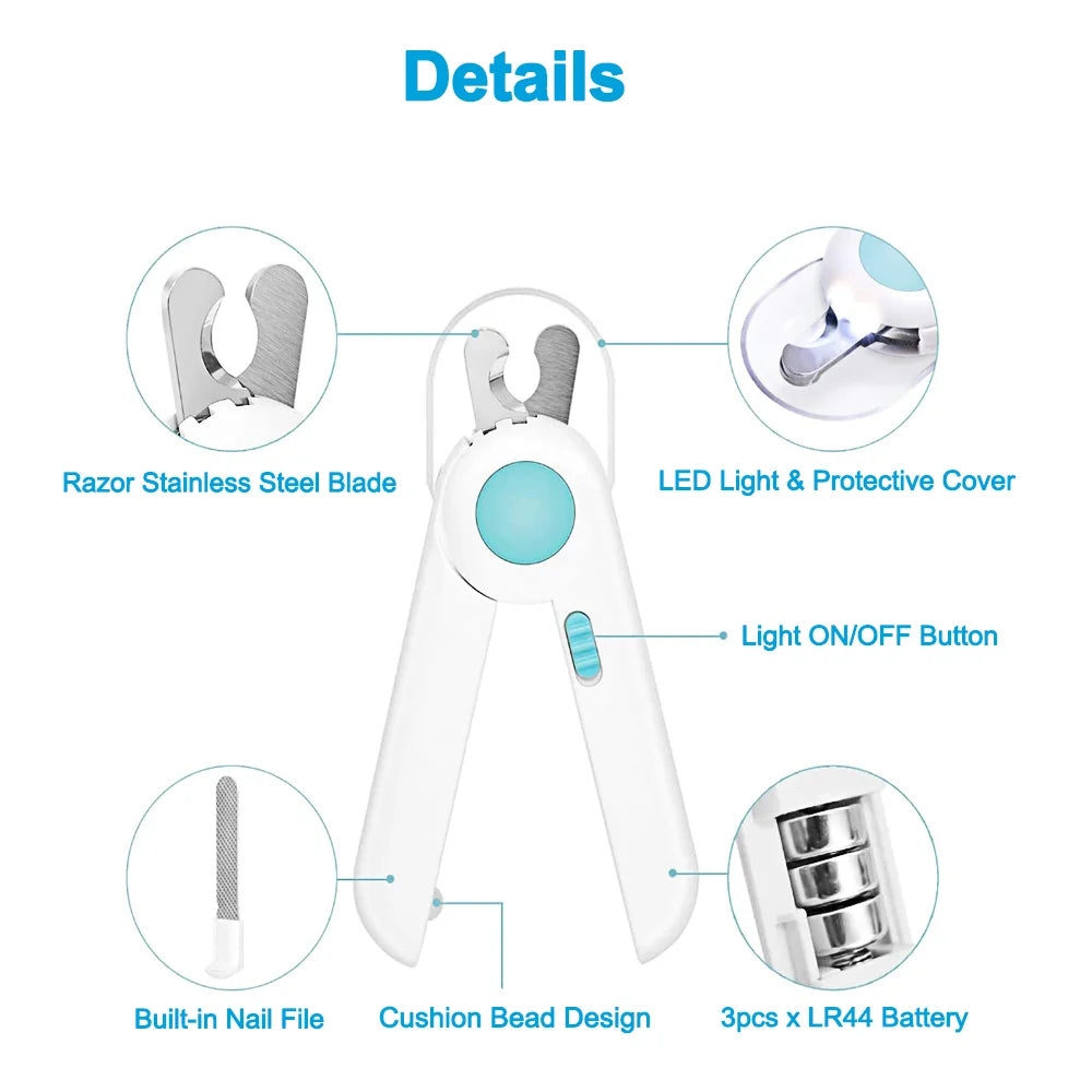 LED Light Dog Cat Nail Clippers - Professional Pet Nail Trimmer with File