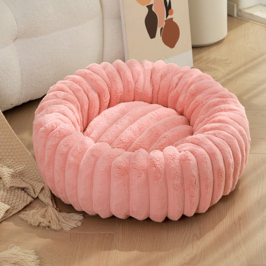 Premium Rabbit Plush Round Pet Bed - Long Hair Winter Warm Dog Cat Bed