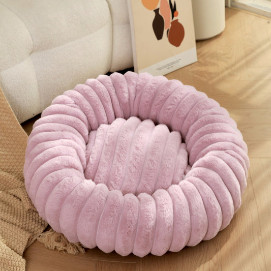 Premium Rabbit Plush Round Pet Bed - Long Hair Winter Warm Dog Cat Bed