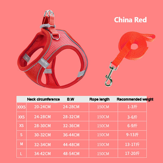 Breathable Vest Harness with Reflective Stitching and Walking Chain Lead