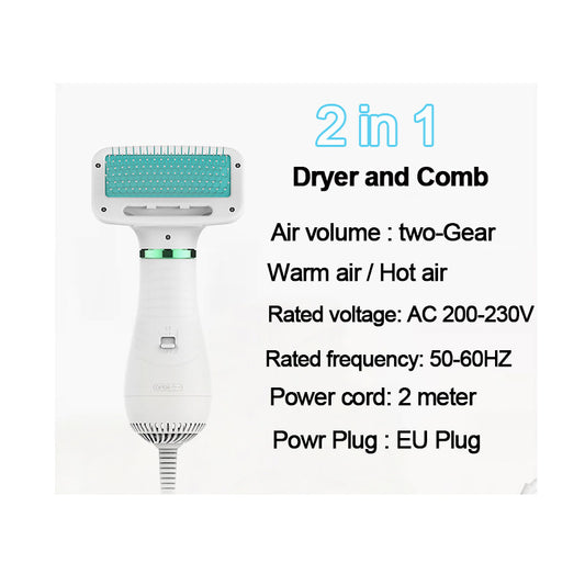 2-In-1 Portable Dog Dryer & Comb - Low Noise Pet Hair Blower