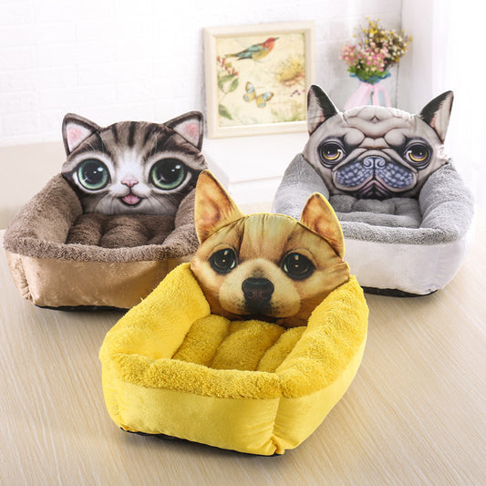 3D Cartoon Pet House - Warm Dog Cat Bed with Character Design