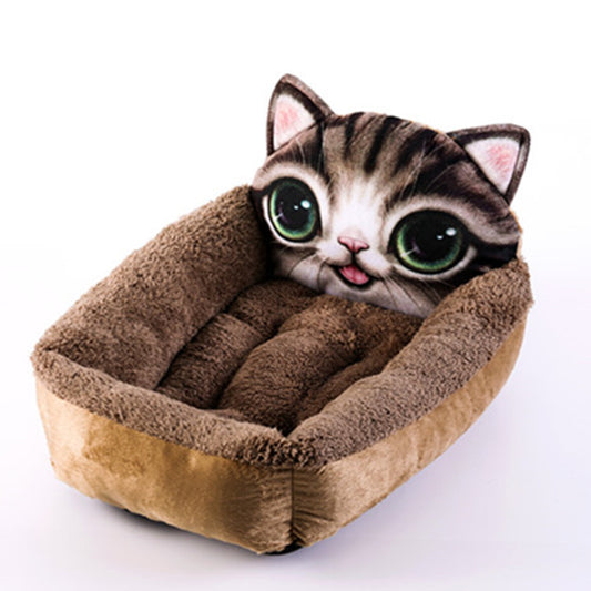 3D Cartoon Pet House - Warm Dog Cat Bed with Character Design