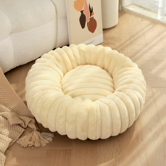 Premium Rabbit Plush Round Pet Bed - Long Hair Winter Warm Dog Cat Bed