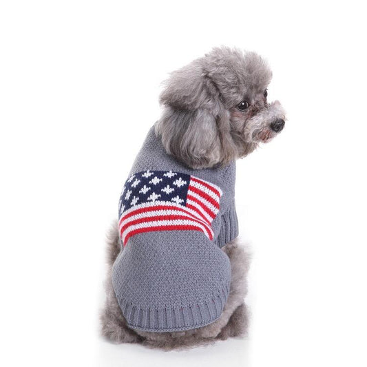 American Flag Dog Jumper - Patriotic Winter Pet Sweater