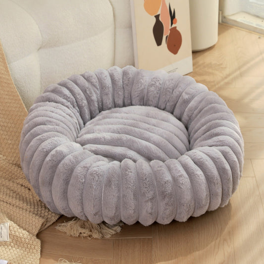 Premium Rabbit Plush Round Pet Bed - Long Hair Winter Warm Dog Cat Bed