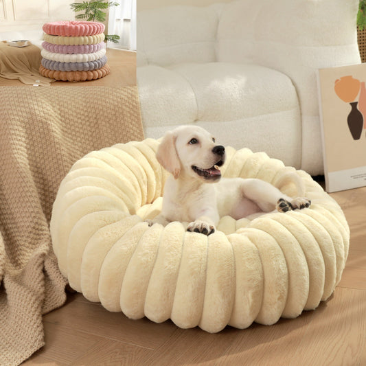 Premium Rabbit Plush Round Pet Bed - Long Hair Winter Warm Dog Cat Bed
